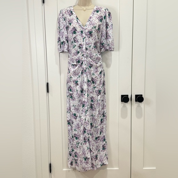 ByTimo Maxi Dress Summer Floral Button Down Puff Sleeve Front Slit Purple XL New - Picture 6 of 12